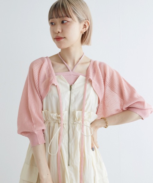 w closet(ダブルクローゼット)の「【SETアイテム】シアーボレロ&リブキャミソール(カーディガン/ボレロ・レディース・オフホワイト/ブラック/ピンク/サックスブルー/ライトブラウン・FREE)」の14枚目の写真