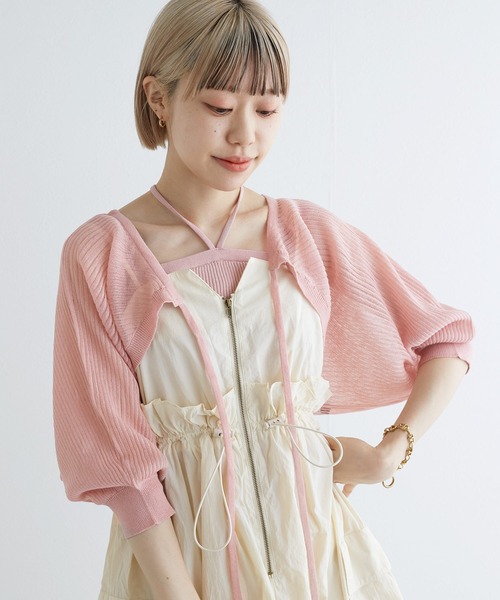 w closet(ダブルクローゼット)の「【SETアイテム】シアーボレロ&リブキャミソール(カーディガン/ボレロ・レディース・オフホワイト/ブラック/ピンク/サックスブルー/ライトブラウン・FREE)」の17枚目の写真