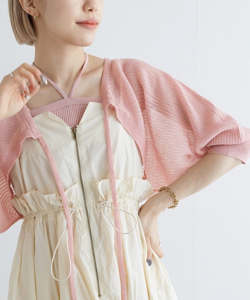 w closet(ダブルクローゼット)の「【SETアイテム】シアーボレロ&リブキャミソール(カーディガン/ボレロ・レディース・オフホワイト/ブラック/ピンク/サックスブルー/ライトブラウン・FREE)」の18枚目の写真