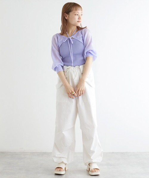 w closet(ダブルクローゼット)の「【SETアイテム】シアーボレロ&リブキャミソール(カーディガン/ボレロ・レディース・オフホワイト/ブラック/ピンク/サックスブルー/ライトブラウン・FREE)」の19枚目の写真