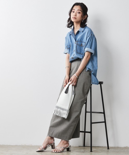 CHIC STYLE（シックスタイル）の「 カットソーマキシタイトスカート ＜大きいサイズ有＞シックスタイル（スカート・レディース・ブラック/グレー・5L/4L/LL/L/M/3L）」の4枚目の写真