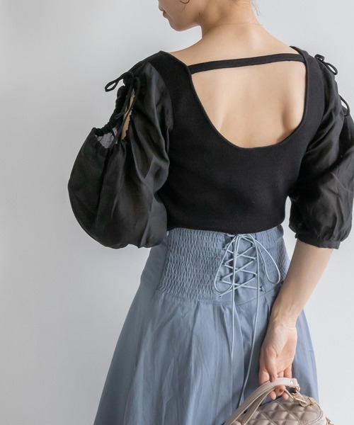 RANDA(ランダ)の「ボリュームスリーブカットプルオーバー(Tシャツ/カットソー・レディース・ブラック/ホワイト/パープル・FREE)」の3枚目の写真