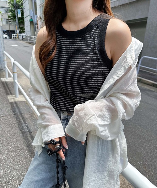 セール】カップ付きボーダーアメスリタンクトップ（タンクトップ