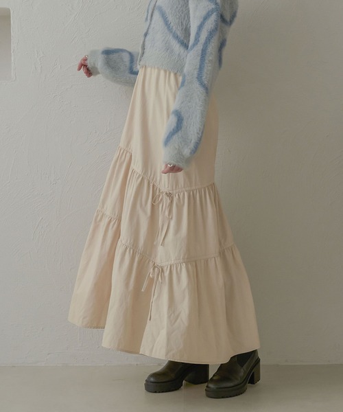 Ambre Neige(アンブルネージュ)の「アシメギャザーリボンスカート/【WEB/EC限定商品】(スカート・レディース・ブラック/アイボリー・FREE)」の2枚目の写真