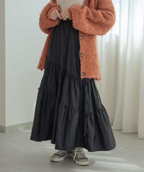 Ambre Neige(アンブルネージュ)の「アシメギャザーリボンスカート/【WEB/EC限定商品】(スカート・レディース・ブラック/アイボリー・FREE)」の1枚目の写真