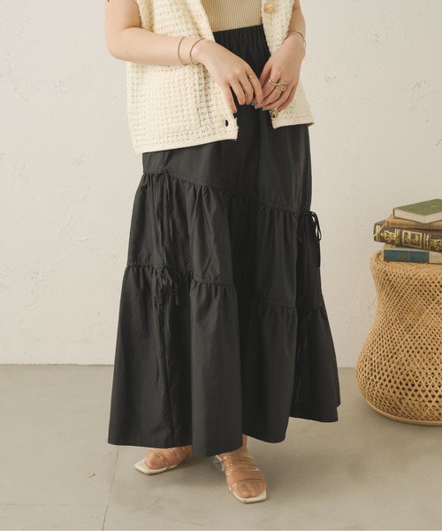 Ambre Neige(アンブルネージュ)の「アシメギャザーリボンスカート/【WEB/EC限定商品】(スカート・レディース・ブラック/アイボリー・FREE)」の9枚目の写真
