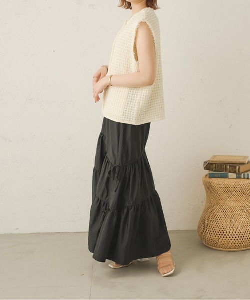 Ambre Neige(アンブルネージュ)の「アシメギャザーリボンスカート/【WEB/EC限定商品】(スカート・レディース・ブラック/アイボリー・FREE)」の11枚目の写真