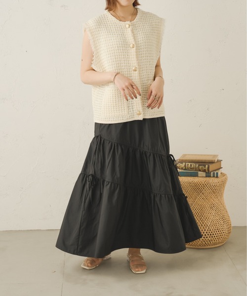 Ambre Neige(アンブルネージュ)の「アシメギャザーリボンスカート/【WEB/EC限定商品】(スカート・レディース・ブラック/アイボリー・FREE)」の12枚目の写真