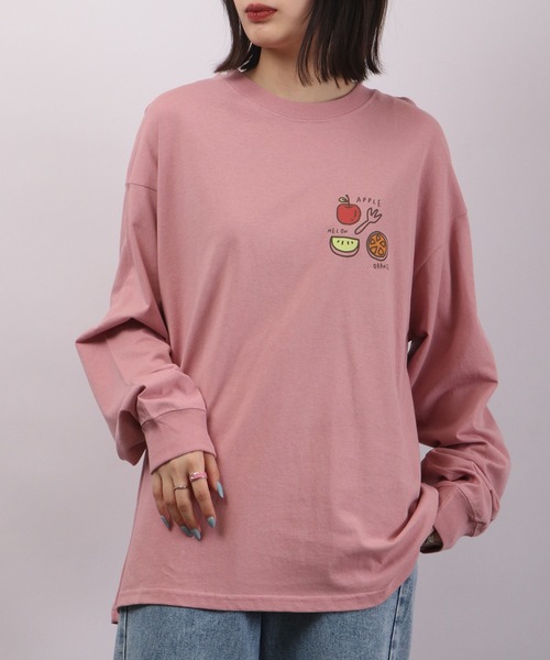 spiritoso(スピリトーゾ)の「spiritoso フルーツブリント長袖Tシャツ(Tシャツ/カットソー・レディース・オフホワイト/サーモンピンク・F)」の2枚目の写真