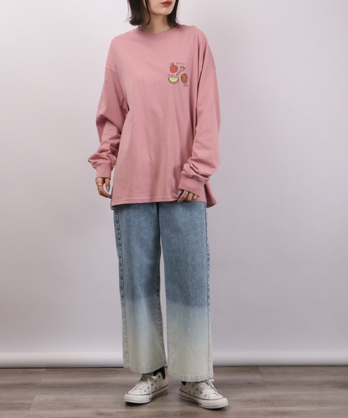 spiritoso(スピリトーゾ)の「spiritoso フルーツブリント長袖Tシャツ(Tシャツ/カットソー・レディース・オフホワイト/サーモンピンク・F)」の6枚目の写真