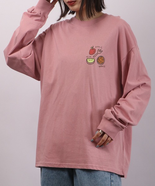 spiritoso(スピリトーゾ)の「spiritoso フルーツブリント長袖Tシャツ(Tシャツ/カットソー・レディース・オフホワイト/サーモンピンク・F)」の5枚目の写真