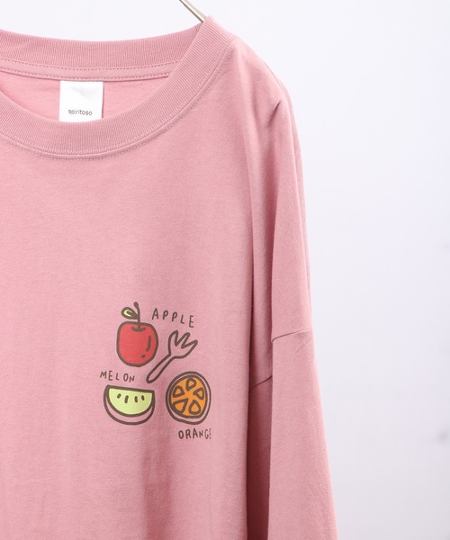 spiritoso(スピリトーゾ)の「spiritoso フルーツブリント長袖Tシャツ(Tシャツ/カットソー・レディース・オフホワイト/サーモンピンク・F)」の17枚目の写真
