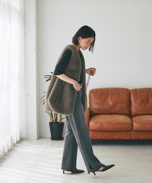 RIVE DROITE（リヴドロワ）の「リバーシブルエコファーベスト（ベスト・レディース・アイボリー/モカ・FREE）」の6枚目の写真