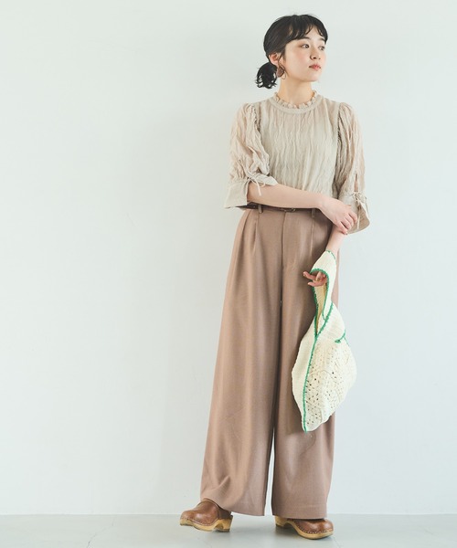 Crisp（クリスプ）の「シアーフリルボリュームブラウス（シャツ/ブラウス・レディース・ブラック/グリーン/ベージュ・FREE）」の7枚目の写真