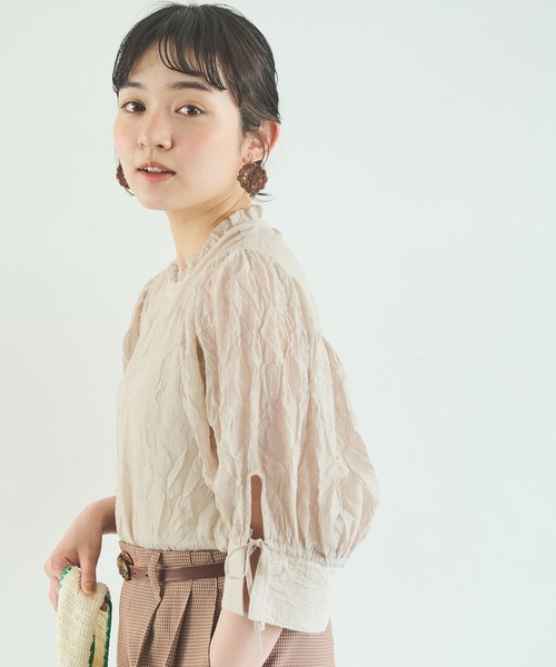 Crisp（クリスプ）の「シアーフリルボリュームブラウス（シャツ/ブラウス・レディース・ブラック/グリーン/ベージュ・FREE）」の10枚目の写真
