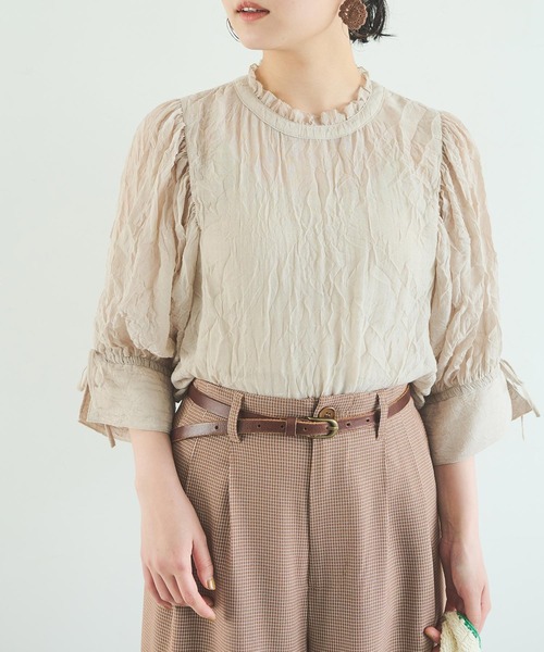 Crisp（クリスプ）の「シアーフリルボリュームブラウス（シャツ/ブラウス・レディース・ブラック/グリーン/ベージュ・FREE）」の11枚目の写真
