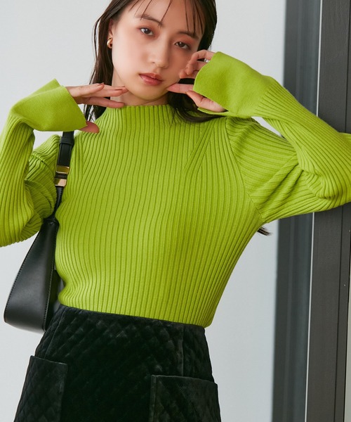 VIS(ビス)の「【洗える】モックネック袖スリットリブニット(ニット/セーター・レディース・ブラック/グレー/ライトグリーン/パープル系その他/キナリ・FREE)」の5枚目の写真