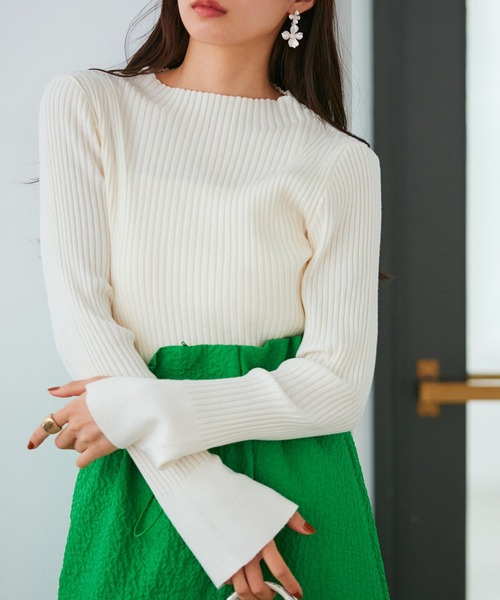 VIS(ビス)の「【洗える】モックネック袖スリットリブニット(ニット/セーター・レディース・ブラック/グレー/ライトグリーン/パープル系その他/キナリ・FREE)」の2枚目の写真