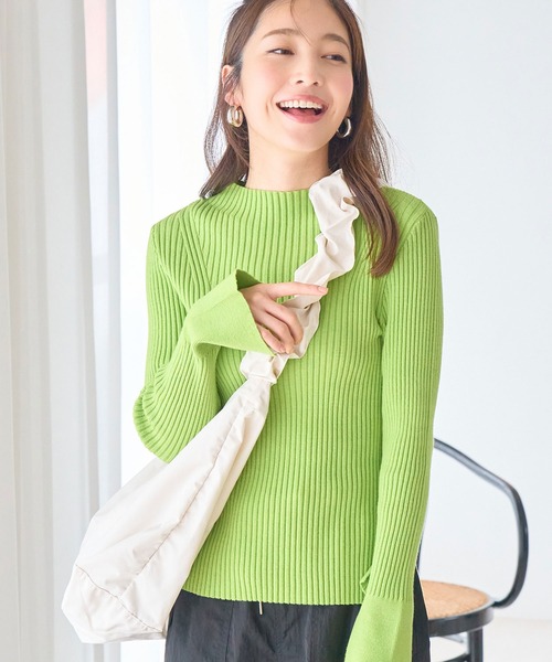 VIS(ビス)の「【洗える】モックネック袖スリットリブニット(ニット/セーター・レディース・ブラック/グレー/ライトグリーン/パープル系その他/キナリ・FREE)」の6枚目の写真