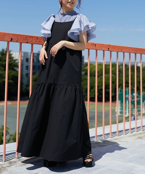 MAJESTIC LEGON（マジェスティックレゴン）の「ダブルフレアースリーブトップス（Tシャツ/カットソー・レディース・アイボリー/ブラック/ブルー・MEDIUM）」の4枚目の写真