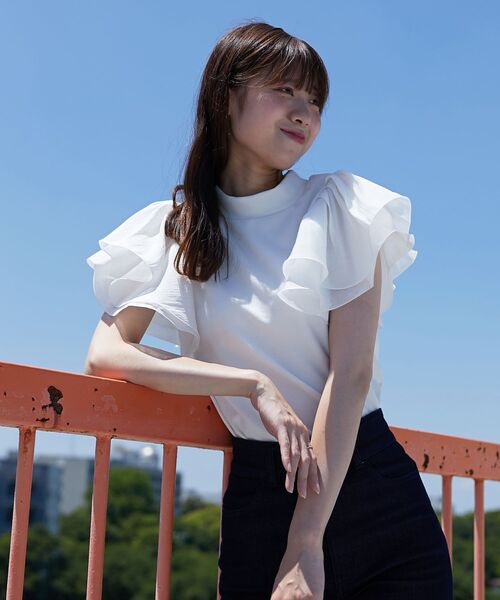 MAJESTIC LEGON（マジェスティックレゴン）の「ダブルフレアースリーブトップス（Tシャツ/カットソー・レディース・アイボリー/ブラック/ブルー・MEDIUM）」の20枚目の写真