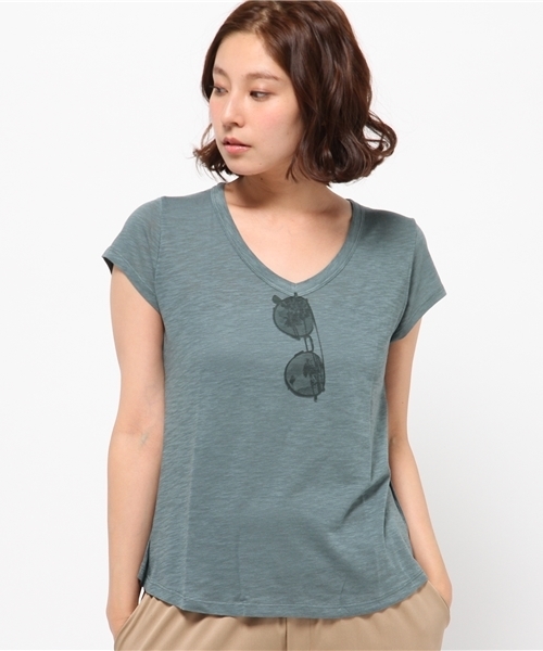 DouDou（ドゥドゥ）の「【DouDou】サングラスTシャツ（Tシャツ/カットソー・レディース・オフホワイト/サックスブルー/グリーン・FREE）」の3枚目の写真