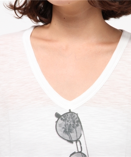 DouDou（ドゥドゥ）の「【DouDou】サングラスTシャツ（Tシャツ/カットソー・レディース・オフホワイト/サックスブルー/グリーン・FREE）」の7枚目の写真