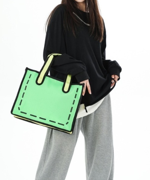 ROOPTOKYO(ループトウキョウ)の「個性的 2D Design Bag /ポップデザイン 2次元デザインバッグ トートバッグ【5collar】(トートバッグ・レディース・グレー/ピンク/グリーン/ピンク系その他/ホワイト・FREE)」の7枚目の写真