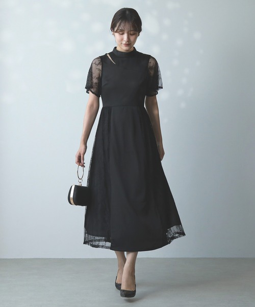 kana カナ　パーティードレス　オケージョン　ワンピース　結婚式　ブラック　黒 セール】幾何学柄 レース バックオープン ワンピース パーティー