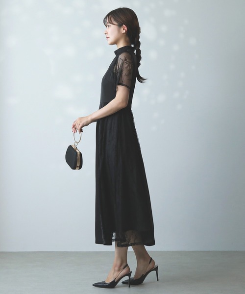 kana カナ　パーティードレス　オケージョン　ワンピース　結婚式　ブラック　黒 セール】幾何学柄 レース バックオープン ワンピース パーティー