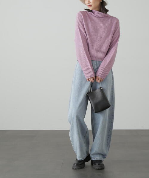 FREE'S MART（フリーズマート）の「［WEB限定］4者混鹿の子ショート丈タートルネックニット（ニット/セーター・レディース・ライトグリーン/ブルー/ピンク/ブラック/ホワイト・FREE）」の9枚目の写真