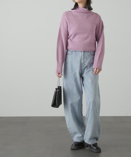 FREE'S MART（フリーズマート）の「［WEB限定］4者混鹿の子ショート丈タートルネックニット（ニット/セーター・レディース・ライトグリーン/ブルー/ピンク/ブラック/ホワイト・FREE）」の12枚目の写真