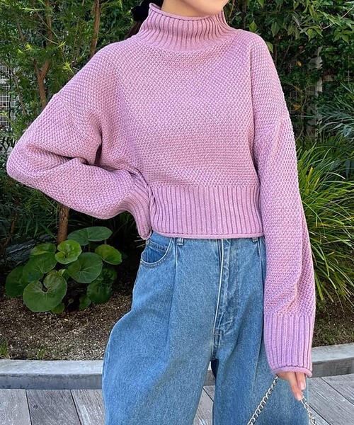 FREE'S MART（フリーズマート）の「［WEB限定］4者混鹿の子ショート丈タートルネックニット（ニット/セーター・レディース・ライトグリーン/ブルー/ピンク/ブラック/ホワイト・FREE）」の13枚目の写真