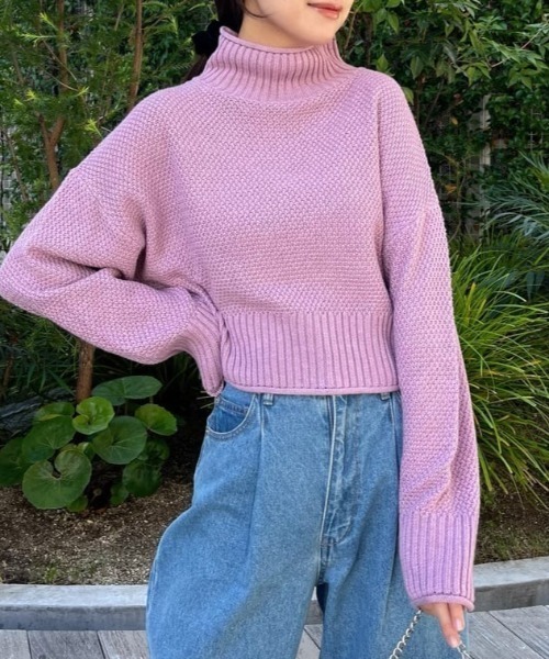 FREE'S MART（フリーズマート）の「［WEB限定］4者混鹿の子ショート丈タートルネックニット（ニット/セーター・レディース・ライトグリーン/ブルー/ピンク/ブラック/ホワイト・FREE）」の5枚目の写真