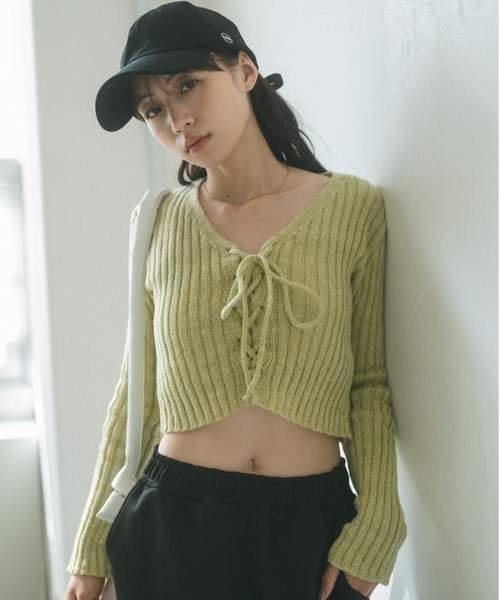 VANNIE U（ヴァニーユー）の「レースアップリブニット（ニット/セーター・レディース・ライトブルー/ライトグレー/ピンク/ライトグリーン/ブルー・FREE）」の2枚目の写真