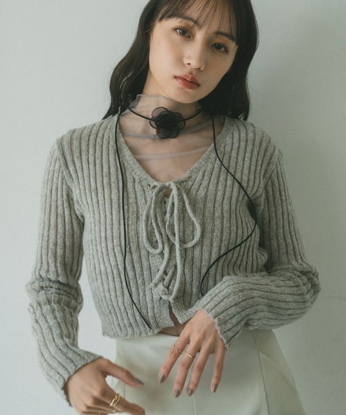 VANNIE U（ヴァニーユー）の「レースアップリブニット（ニット/セーター・レディース・ライトブルー/ライトグレー/ピンク/ライトグリーン/ブルー・FREE）」の6枚目の写真