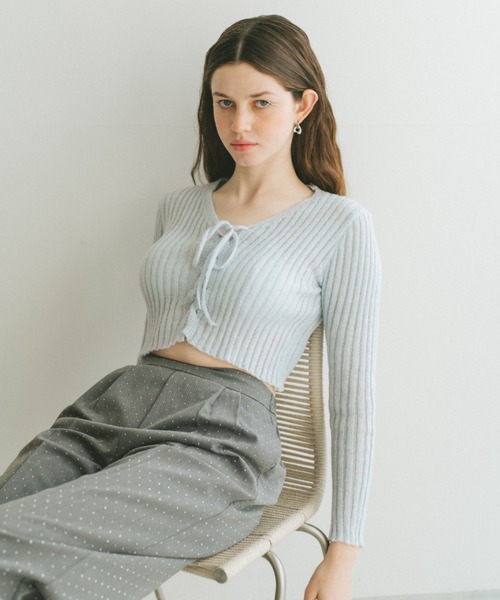 VANNIE U（ヴァニーユー）の「レースアップリブニット（ニット/セーター・レディース・ライトブルー/ライトグレー/ピンク/ライトグリーン/ブルー・FREE）」の13枚目の写真