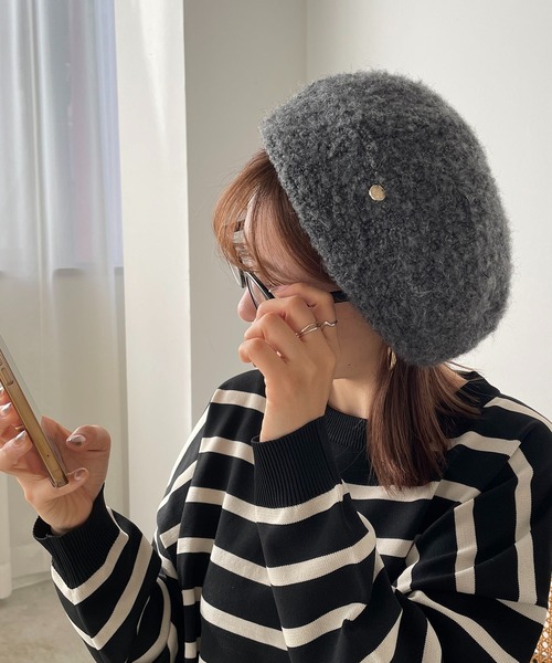 210nouve（トゥージュヌーブ）の「ブークレーベレー帽（ハンチング/ベレー帽・レディース・ブラック/オートミール/チャコールグレー・FREE）」の6枚目の写真
