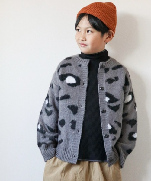 CIAOPANIC TYPY（チャオパニックティピー）の「【WEB限定カラー】【KIDS】アニマル柄シャギーニットクルーネックカーディガン（カーディガン/ボレロ・キッズ・アイボリー/チャコールグレー/ベージュ・S/M/L/XL/XXL）」の3枚目の写真