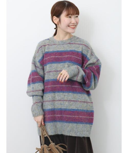 ehka sopo(エヘカソポ)の「起毛ボーダープルオーバー(ニット/セーター・レディース・パープル/ベージュ/グリーン・F)」の3枚目の写真