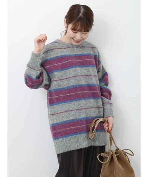 ehka sopo(エヘカソポ)の「起毛ボーダープルオーバー(ニット/セーター・レディース・パープル/ベージュ/グリーン・F)」の14枚目の写真