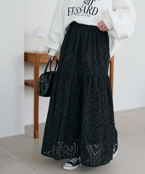 DISCOAT（ディスコート）の「生地レースフレアスカート（スカート・レディース・ブラック/オフホワイト・FREE）」の14枚目の写真
