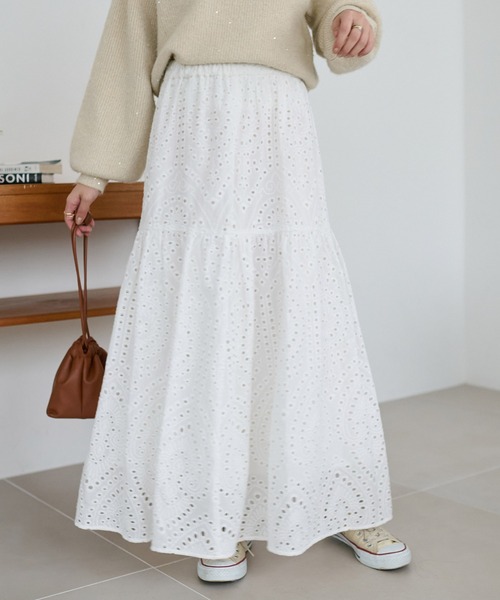 DISCOAT（ディスコート）の「生地レースフレアスカート（スカート・レディース・ブラック/オフホワイト・FREE）」の10枚目の写真