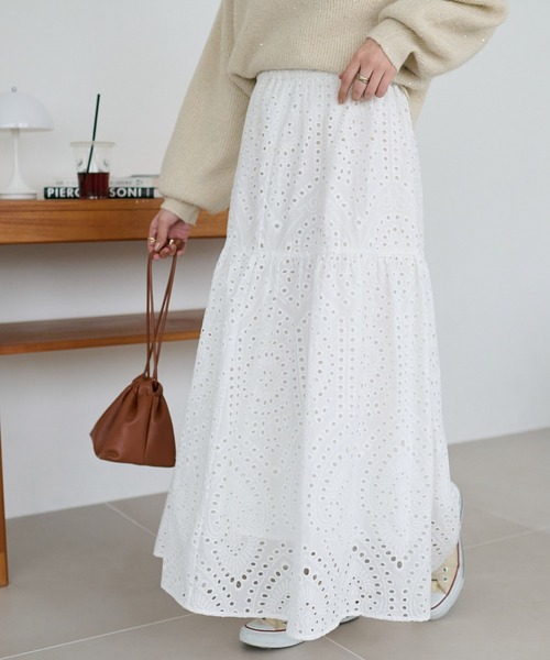 DISCOAT（ディスコート）の「生地レースフレアスカート（スカート・レディース・ブラック/オフホワイト・FREE）」の9枚目の写真