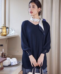 【洗える】Vネックラウンドヘムニットチュニック