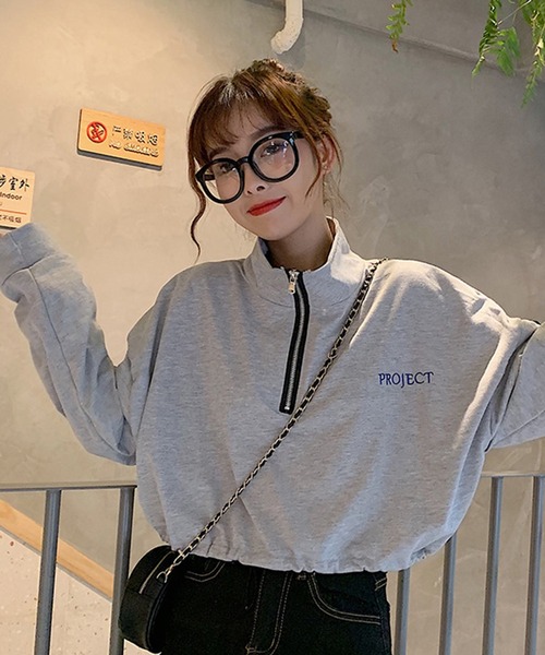 SHEPP(シープ)の「ハーフジップ ショートトップス ロンT(スウェット・レディース・グレー/ブラック・M/S)」の13枚目の写真
