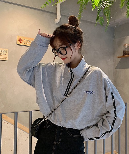 SHEPP(シープ)の「ハーフジップ ショートトップス ロンT(スウェット・レディース・グレー/ブラック・M/S)」の17枚目の写真