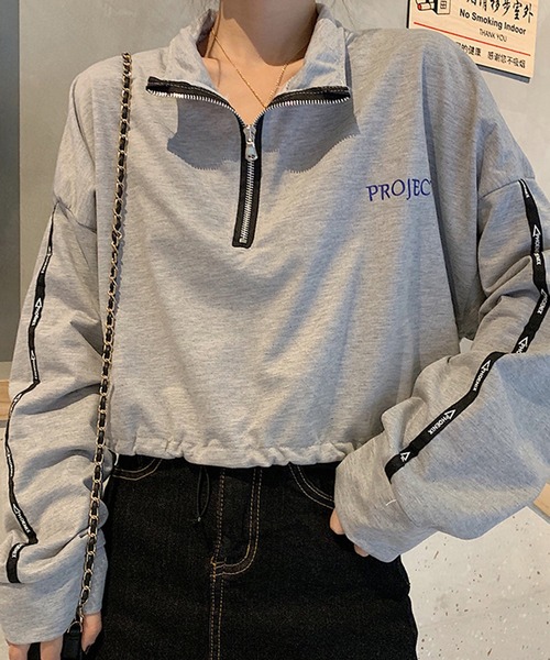 SHEPP(シープ)の「ハーフジップ ショートトップス ロンT(スウェット・レディース・グレー/ブラック・M/S)」の18枚目の写真