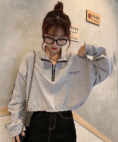 SHEPP(シープ)の「ハーフジップ ショートトップス ロンT(スウェット・レディース・グレー/ブラック・M/S)」の20枚目の写真
