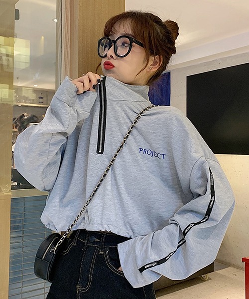 SHEPP(シープ)の「ハーフジップ ショートトップス ロンT(スウェット・レディース・グレー/ブラック・M/S)」の21枚目の写真